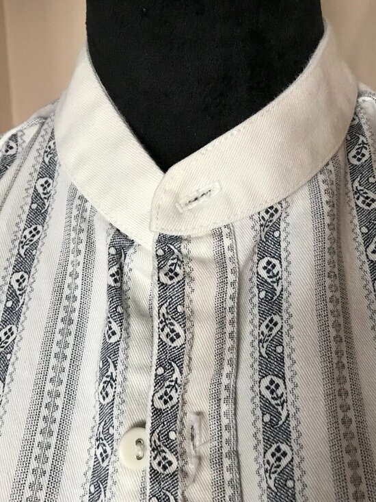 Wah Maker Nehru Collar Button-Down Shirt: Vintage 80s Paisley Navy White Size M - Picture 8 of 10